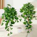 Artificial Hanging Plants with White Pots 2 Pack Fake Pothos Potted Plants Faux Ivy Vines 23.6, Realistic Greenery Hanging Fakeplants Indoor for Home Decor, Bedroom, Bathroom, Office, Living Room