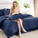 CozyLux King Size Comforter Sets - 7 Piece Bed in a Bag Navy Blue Comforter Set with Sheets Bed Set All Seasons, Soft Bedding Set with Down Alternative Comforter, Sheets, Pillowcases & Shams