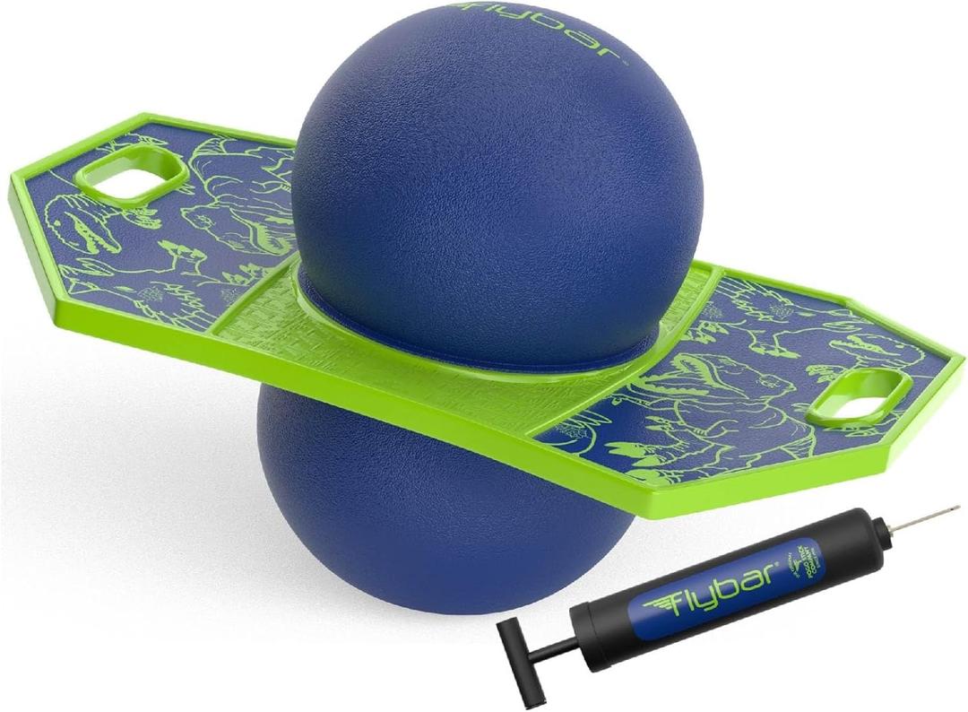Flybar Pogo Trick Ball for Kids, Trick Bounce Board for Boys and Girls Ages 6+, Up to 160 lbs, Includes Pump, Easy to Carry Handle (Dino)