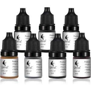 Permanent Makeup Pigment for Eyebrows Eyeliner 7 Colours Tattoo Ink Microblading Supplies for PMU Machine No Mixing Pigment Set for Professional Tattoo Kits Beauty Supplies (7 Bottles) 0.17 oz Each