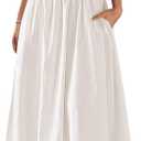 PRETTYGARDEN Women's Smocked Maxi Dresses 2025 Summer Beach Sundress Casual Spaghetti Strap Swing A Line Long Flowy Dress (Medium, White)