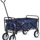 YSSOA Rolling Collapsible Garden Cart Camping Wagon, with 360 Degree Swivel Wheels & Adjustable Handle, 220lbs Weight Capacity,Blue