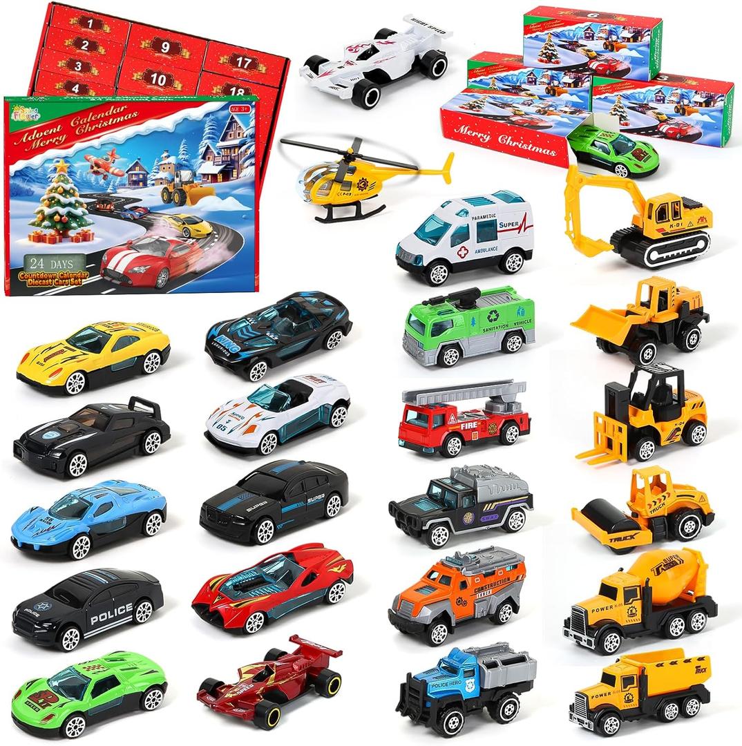 SpringFlower Advent Calendar 2025 for Kids, Christmas Advent Calendar with 24PCS Different Alloy Cars for Toddler, 24 Days Countdown Calendars Christmas Gifts for Toddlers Kids Boys