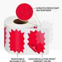 Price Tags Stickers Red 4 x 3 Inches Self-Adhesive Large Sale Sticker Starburst Signs Removable Waterproof Labels for Retail Store Market Business 500 PCS