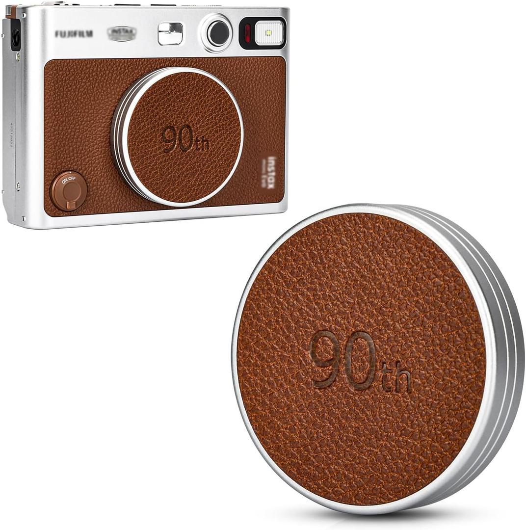 Retro Leather Lens Cap for Fujifilm Instax Mini EVO, Brown Aluminum Anti-Dust Anti-Scratches Lightweight Camera Lens Cover with Soft EVA Interior, Accessories for Fuji Mini Evo Lens Protection Cover