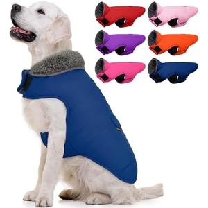 MIGOHI Warm Dog Winter Coat - Winter Dog Jacket, Reflective Windproof Fleece Vest with Leash Hole and Furry Collar, M