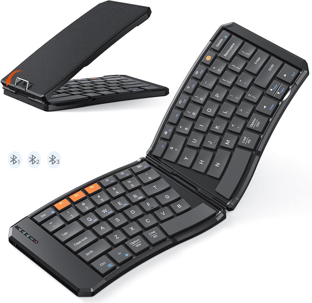 MEETION Foldable Bluetooth Keyboard, Compact Portable Keyboard for Business Travel, Ultra-Thin Folding Wireless Keyboards for iOS Android Windows Mac Tablet PC (New Black)