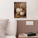 Zeuiwr Fall Artwork White Pumpkin Framed Wall Decor, Farmhouse Rustic Autumn Pumpkin Maple Leaf Canvas Wall Art, Retro Country Fall Pictures Prints for Home Bedroom Living Room Decor, 11x14 Inches