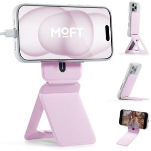 MOFT Phone Tripod Stand Selfie Stick for iPhone, Multi-Angles iPhone Stand, Lightweight & Portable Phone Holder, Strong Magnets, MOVAS Vegan Leather, Travel Essentials,  Pink (Without Card Slot)