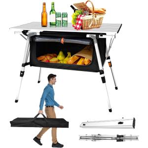 CampLand Aluminum Table Height Adjustable Folding Table Camping Outdoor Lightweight for Camping, Beach, Backyards, BBQ, Party (SilverB, Rectangle)