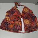 GORGLITTER Women's Tie Front Halter Top Graphic Split Backless Deep V Neck Goth Fairy Grunge Vest Tops Size M