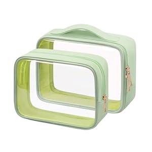 Ebbniur Clear Makeup Bag TSA Approved Toiletry Bag Waterproof Cosmetic Bag for Women Green 2Pcs, Green