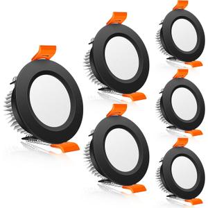 2 Inch LED Downlight, 3W Recessed Lighting Dimmable Ceiling Light Kit, 3000K Warm White, CRI80 Black Can Lights with LED Driver(35W Halogen Equivalent), 6 Pack