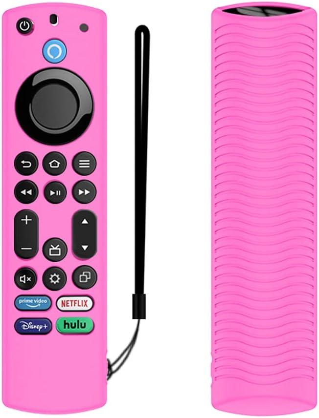 Silicone Remote Case, Lightweight Anti Slip Shockproof with Lanyard - Compatible with Toshiba/Insignia Firetv Omni or 4-Series TV (Pink Glow)