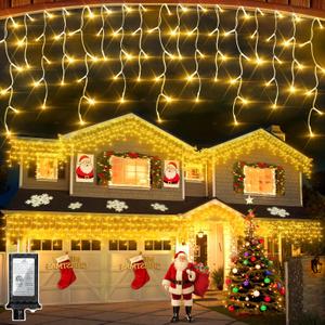 1296 LED Outdoor Christmas Lights with 288 Drops, 131FT ChristmasLights with 8 Modes Timer, Christmas Twinkly Lights IP44 Waterproof for Eaves Yard Room Holiday Wedding Party Decor Warm White