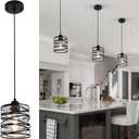 Black Mini Pendant Light Over Sink 1-Pack Modern Pendant Lighting Matte Black Spiral Cage Hand-Made Clear Seeded Glass Shade for Kitchen Island Dining Room Bedroom Foyer Hallway Bar