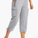 Soothfeel Women's Cargo Capris Pants with 6 Pockets Lightweight Quick Dry Travel Hiking Summer Pants for Women Casual,L