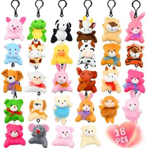 LUKBERA 28Packs Plush Animals Keychain, Stuffed Animals Keychain Toys for Easter Egg Fillers Classroom Exchange Gifts Goodie Bag