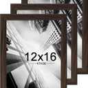 KTKDE 12x16 Picture Frame Set of 3,Walnut Wooden frames, Vertical & Horizontal Wall Hanging for Wall Display,Studio Gallery Photo Frame for Photos, Posters & Art Prints, 12X16in -3Pack
