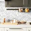 6 x Kitico Peel and Stick Wallpaper White and Grey Contact Paper - Geometric Semi-Circular Removable Self Adhesive for Bedroom Wall Furniture 17.3"x78.7"