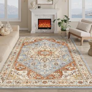 4x6 Area Rug,Machine Washable Non Slip Rug for Bedroom Living Room Kitchen,Entryway Vintage Carpet for Nursery Coffee Table Foyer Bedside,Printed Vintage Home Decor Rug (Orange)
