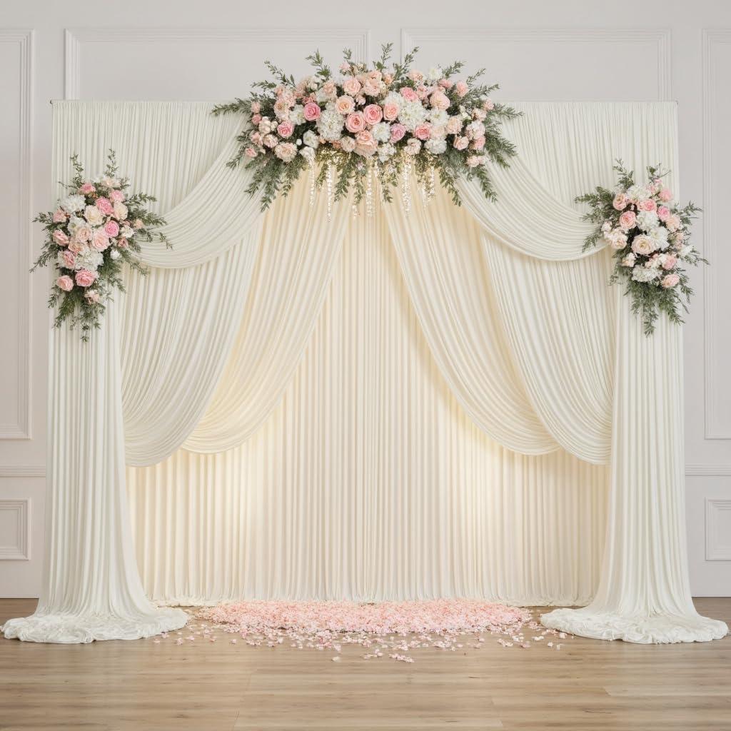20ftx14FT Wrinkle Free Ivory Backdrop Curtain, 4 Panels 14FT Height Ivory Wedding Backdrop Drapes, Silky Polyester Back Drop Cloth for Birthday Photography Background Party Backdrop Draping