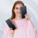 Phone Case for Samsung Galaxy A56 5G Case, Clear View Window Luxury Slim Mirror Galaxy A56 5G Case with Kickstand, Leather Hard PC Flip Shockproof Protective Cover for Samsung A56 5G Case (Deep Blue)