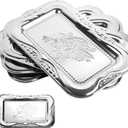 4pcs Silver Serving Trays Set, 13.8"x8.7"/35x22cm Stainless Steel Mirror Polished Decorative Trays Metal Party Platters Elegant Food Display Plate for Charcuterie Desserts Snacks Canapés Fruit