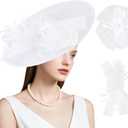 dressfan Wide Brim Fascinator Derby Hats for Women,20s Detachable Flower Hat with Headband for Derby Church Wedding Tea Party
