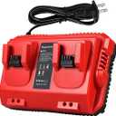 18V Rapid Charger Replacement for Milwaukee M18 Battery Charger Station 2Ports 48-59-1802 48-59-1812 Compatible with M-18 48-11-1850 48-11-1840 48-11-30 48-11-20 (Red)