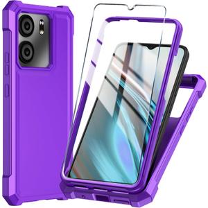 BLU View 5 Phone Case with Tempered Glass Screen Protector,Slim Soft Silicone Full-Body Protective Case for BLU View 5 (Purple)
