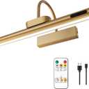 LYTARA Dimmable Cordless Picture Light with Controller and Timer, Rechargeable 5000mAh Battery Wall Sconce for Wall Pictures, Gallery Artwork, Paintings, Portraits, Dartboards (Gold) (14"L x 6.3"W x 6.3"H)