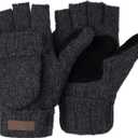 ViGrace Winter Knitted Convertible Fingerless Gloves Wool Mittens Warm Mitten Glove for Women and Men (Medium, Dark Grey)