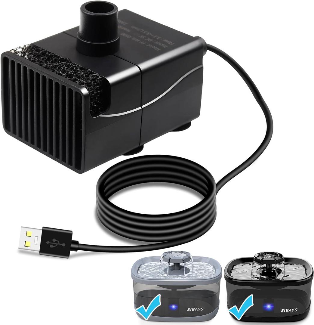 SIBAYS Cat Water Fountain Pump, Pet Water Fountain Replacement Pump for 9.5L/2.5Gal Large Dog Water Fountains(FS68), Mini Submersible Pump(Model: P03)