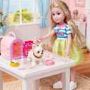 Golray 14'' Doll Pet Playsets for Girls Toy30+Pcs Pretend Play Interactive Dog Pet Accessories with Carrier/ Sink/ Sofa, First Toddlers Blonde Doll Set, Birthday for Girl Ages 4 5 6 7