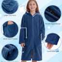 Cutecrop Kids Bath Hooded Towel Robe Soft Absorbent Swim Poncho Parka with Pocket Coral Fleece Zipper Towel Hoodie Beach Surf Change Robe Wearable Blanket for Boy Girl Pool Home Outerwear (Navy Blue, One Size)