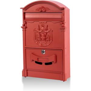 Wall Mount Mailbox, Large Capacity Mailbox for Outside,Aluminum and Galvanized Steel Rust-Proof Hanging Secured Postbox, Security Key Drop Box,18"x11.8"x4.9" Red
