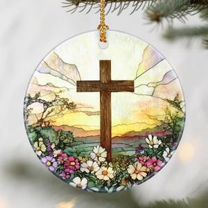 Stained Glass Cross Ornaments, Christian Christmas Ornaments: Christmas Tree Decorations, Easter Faith Cross Home Decor, Stocking Stuffers, Gift Ideas, Xmas Gift, Christian Gifts & Gifts For Religious, Set Of 2
