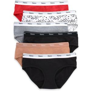 Hanes Women's Originals Hipster Panties, Breathable Stretch Cotton Underwear, Assorted, 6-Pack (Large, Basic Color Mix)