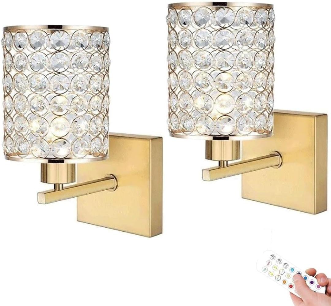 Modern Cordless Crystal Wall Light Battery Operated Wall Sconces set of 2, Rechargeable Wall Lamp Battery Powered Wall Mount Lights with Polyhedral Opal Crystal Shade for Bathroom Bedroom Living Room( (Gold)