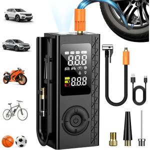 Tire Inflator Portable Air Compressor, 150PSI Cordless Air Pump For Car Tires, Bike Pump, Motorcycle, Balls with Digital Pressure Gauge, LED Light and Auto Shut-Off Function, Car Accessories, Black