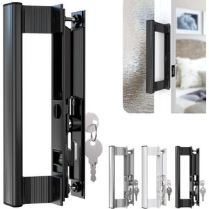 Sliding Glass Door Handle Set 6-5/8"  Heavy-Duty Black Zinc  Easy Installation  Ergonomic Grip  Includes Lock  Perfect for Patio, Balcony, and Replacement Projects