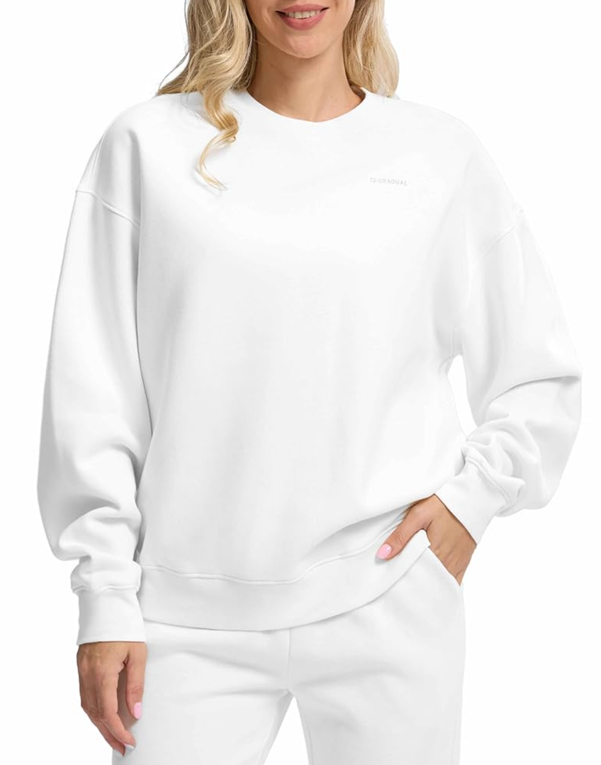 G Gradual Women's Crewneck Sweatshirts Oversized Cotton-blend Fleece Pullover Sweatshirt for Women Loose Fit, M