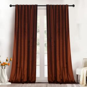 Roslynwood Luxury Soft Rust Velvet Curtains 90 inches Long Back Tab Thermal Insulated Blackout Window Drapes for Living Room/Bedroom/Dining Room, W52 x L90, 2 Panels