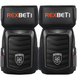 REXBETI New Upgraded Knee Pads for Work, Construction Knee Pads for Men, Heavy Duty Comfortable Anti-Slip Foam Gel Knee Pads for Gardening Flooring and Cleaning, Extra 4 Extension Straps, Black (Improved)