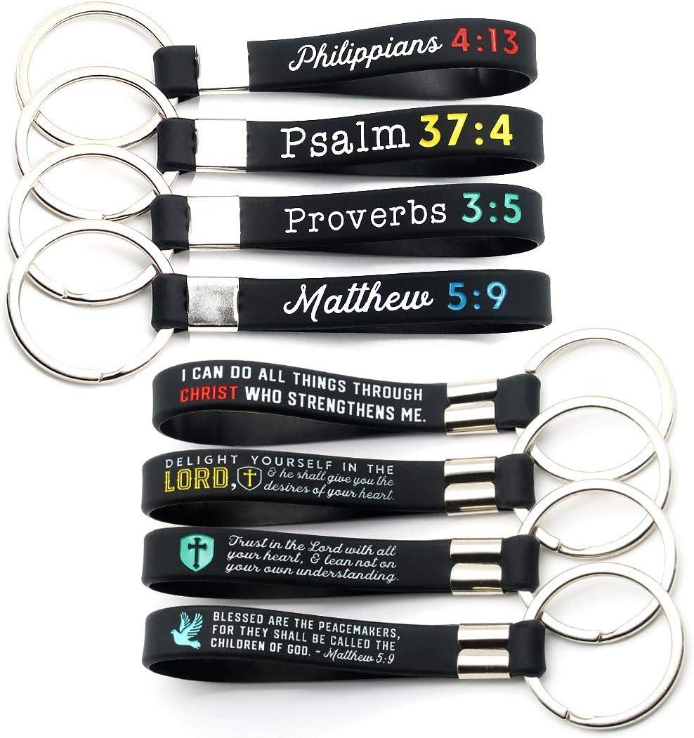 (12-pack) Christian Religious Bible Keychains - Wholesale Bulk Pack of 1 Dozen Silicone Rubber Key Rings with Scriptures for Church, Worship, Baptism, Christmas, Easter Gifts for Teens Men Women