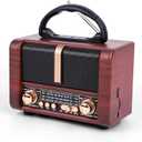 Retro Portable Radio AM FM SW 3 Band,USB Charging, Shortwave Radio with Bluetooth Speaker,TF Card (Brown)