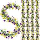 4 Pcs 6 ft Artificial Flowers Wisteria Garland-Total 24 ft Fake Hanging Wisteria Flowers Green Vines Garlands, Faux Flower Daisy with Eucalyptus Leaves for Garden Decor (Mixed 3 Colors)