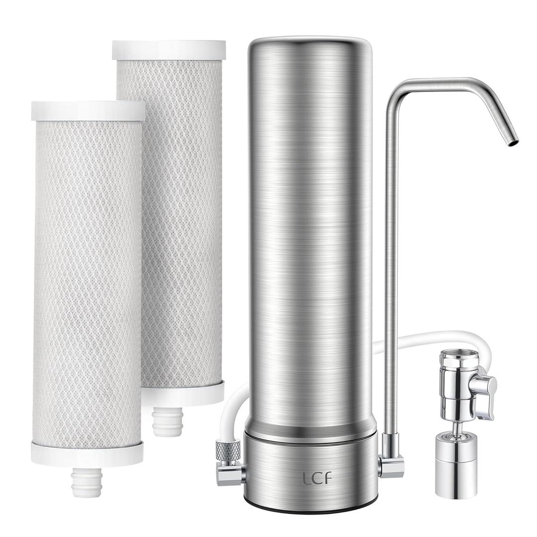 LCF Upgrade Countertop Water Filter,   Enhanced 6-Stage Stainless Steel Water Filter for Sink Faucet, Reduces Heavy Metals, Bad Taste & 99% Chlorine, 16,000 Gallons(2 Filters)