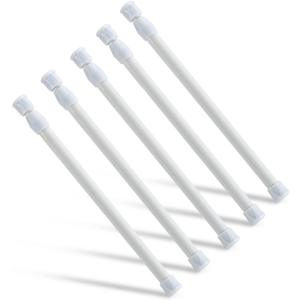 5 Pcs Tension Rod, OEH Short Tension Rod, No Drilling Small Tension Rods for Closet, Rustproof Spring Rod, Mini Thin Tension Rods for Cabinets, Cupboard, Wardrobe Bars, Bookcase (12-20 inch) (White)